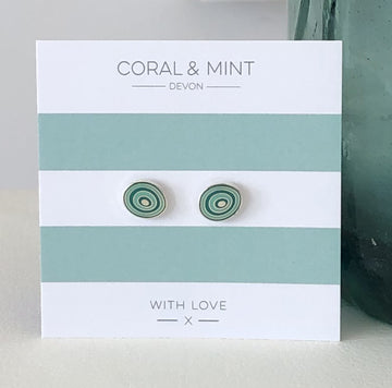 Mint Swirl Enamel Earrings   Coral and Mint